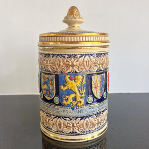 Marzi & Remy Vintage German Stoneware Tobacco Humidor Jar Heraldry Lions Crests
